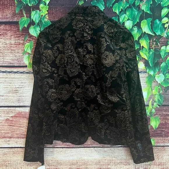 Lauren Ralph Lauren Stretch Velvet Floral Blazer Jacket Black Gold $199 NYE - Picture 6 of 6